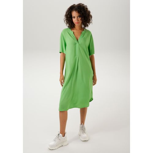 Blusenkleid ANISTON CASUAL, Damen, Gr. 38, N-Gr, grün (apfelgrün), Web, Obermaterial: 100% Viskose, unifarben, modisch, lässig geschnitten kniebedeckend, V-Ausschnitt, Kurzarm, Kleider, in trendigen Farben