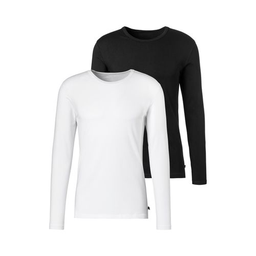 Langarmshirt H.I.S Gr. XXXL, schwarz-weiß (weiß, schwarz), Herren, Jersey, Obermaterial: 95% Baumwolle, 5% Elasthan, unifarben, Shirts, Doppelpack Unterziehshirt aus Baumwoll-Mix