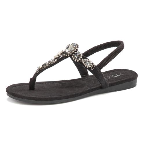Zehentrenner LASCANA, Damen, Gr. 39, schwarz, Obermaterial: 100% Textilmaterial. Futter: 100% Lederimitat. Decksohle: 100% Textilmaterial. Laufsohle: 100% Synthetik, Glitzer, feminin, Schuhe, Sandale, Pantolette mit Schmucksteinen VEGAN
