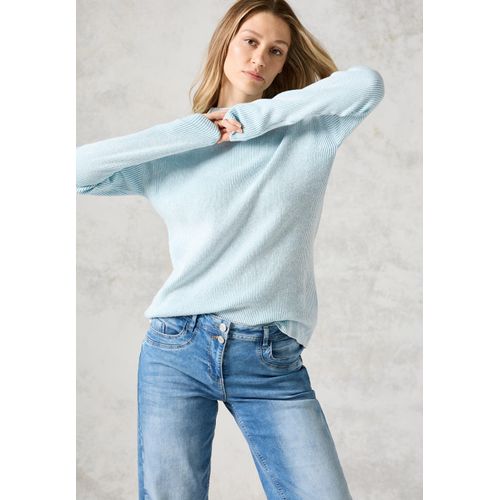 Strickpullover CECIL Gr. XXL (46), blau (turquoise) Damen Pullover im Two Tone Look und mit Stehkragen