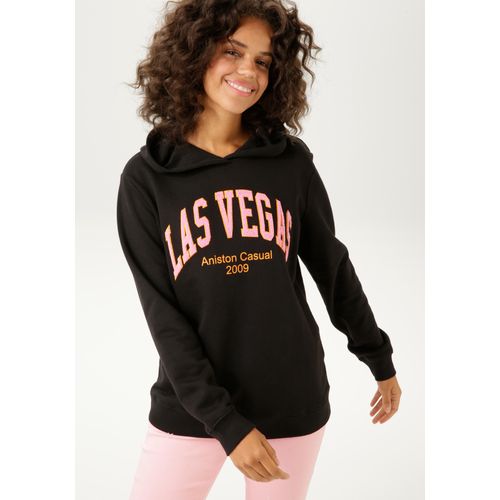 Sweatshirt ANISTON CASUAL Gr. 46, bunt (schwarz, rosa, orange) Damen Sweatshirts mit aufgestickter 