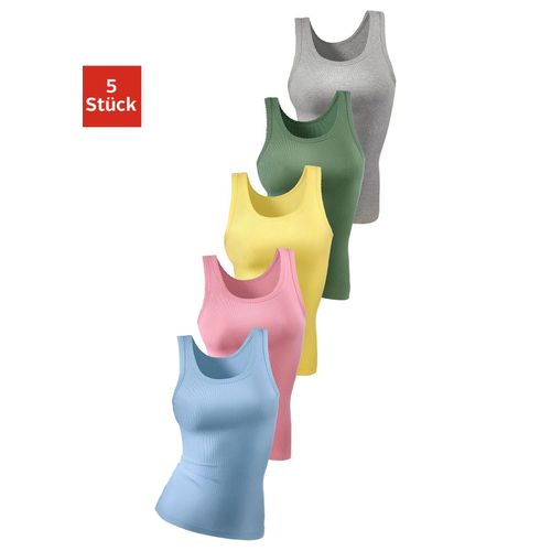 Unterhemd PETITE FLEUR, Damen, Gr. 42/44 (42), N-Gr, bunt (hellblau, rosa, gelb, grün, grau, meliert), Doppelripp, Obermaterial: 100% Baumwolle, unifarben, basic,casual, körpernah, tiefer Rundhals, ärmellos, Unterhemden, aus weicher Doppelripp-Qualität, Tanktop, Unterziehshirt, Topseller