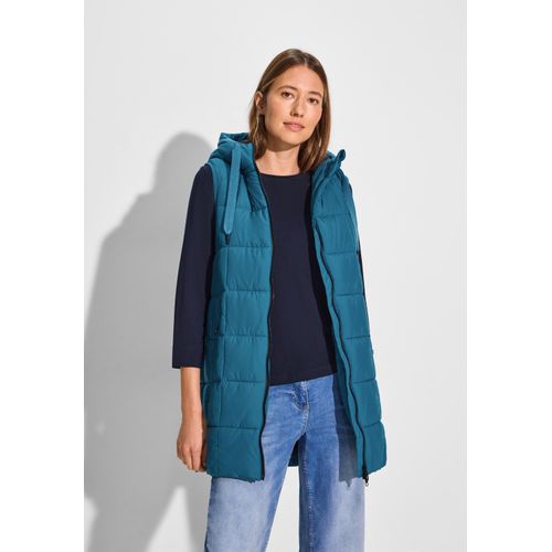 Steppweste CECIL Gr. L (42), blau (nordic aqua blau), Damen, Stoff, 100% Polyester, unifarben, Westen, mit Kapuze mit Tunnelzugband