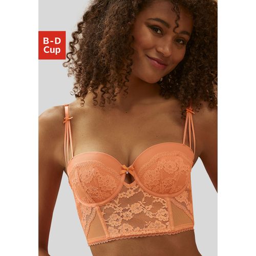 Corsage LASCANA Gr. 85, Cup C, orange (mandarine) Damen Corsagen mit edler Spitze und feinem Glitzeraccessoire