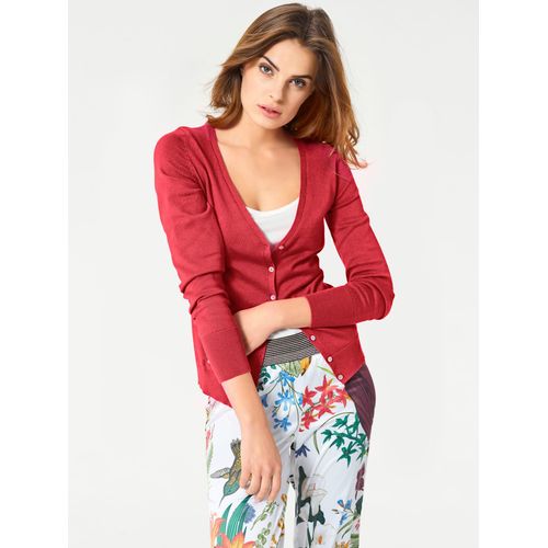 Strickjacke HEINE, Damen, Gr. 42, orange (koralle), 100% Baumwolle, unifarben, Langarm, Strickjacken