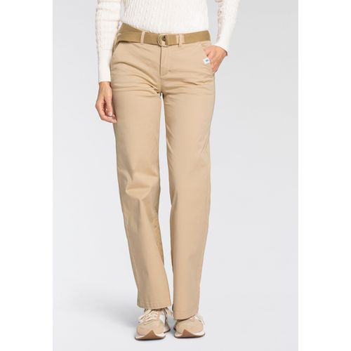 Chinohose DELMAO, Damen, Gr. 44, N-Gr, beige, Web, Obermaterial: 98% Baumwolle, 2% Elasthan, casual, normal, Hosen, mit passendem Gürtel