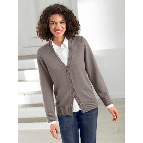 Strickjacke CASUAL LOOKS, Damen, Gr. 36, grau (taupe, meliert), 50% Baumwolle, 50% Polyacryl, unifarben, figurumspielend, Langarm, Strickjacken