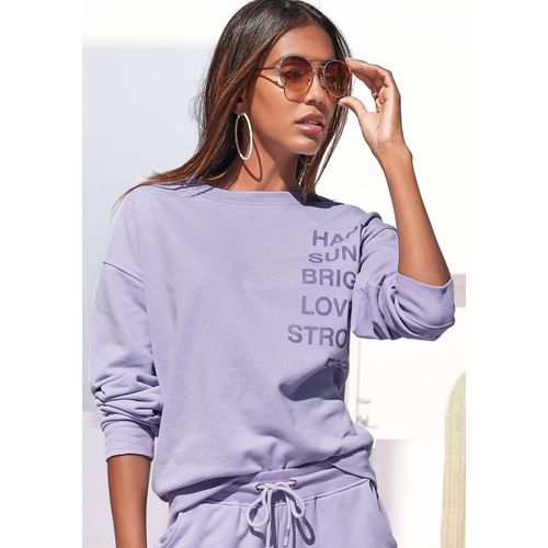 Sweatshirt BUFFALO Gr. 40/42, lila (lavendel) Damen Sweatshirts mit Statement Druck, Loungeanzug