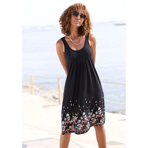 Strandkleid BEACHTIME, Damen, Gr. 34, N-Gr, schwarz, Jersey, Obermaterial: 100% Viskose, bedruckt, feminin, figurumspielend kniefrei, Rundhals, ohne Ärmel, Kleider, mit Blumenprint, Minikleid, Sommerkleid, Strandkleid