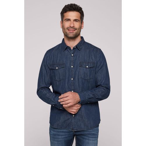 Langarmhemd CAMP DAVID, Herren, Gr. XL, Normalgrößen, blau (blau vintage), Material: 100% Baumwolle, unifarben, casual, regular fit normal, Langarm 1-Knopf-Manschette, Hemden, aus Baumwolle