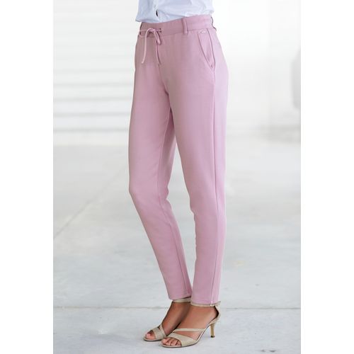 Jogger Pants LASCANA, Damen, Gr. 46, N-Gr, rosa (altrosa), Sweatware, Obermaterial: 70% Viskose, 25% Polyamid, 5% Elasthan, unifarben, feminin, Basic schmal knöchelfrei, Hosen, mit elastischem Bund und Gürtelschlaufen, Loungewear