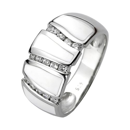 Fingerring JOBO Gr. 50, silber (silber 925, weiß), Fingerringe, Damen, 50, Silber 925 (Sterlingsilber), 925 Silber mit weißer Emaille und 15 Zirkonia
