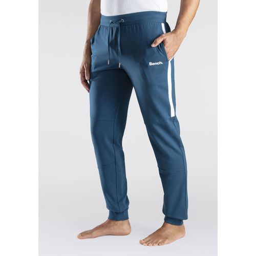 Sweathose BENCH. LOUNGEWEAR, Herren, Gr. 44/46 (S), N-Gr, blau (petrol), Sweatware, Obermaterial: 60% Baumwolle, 40% Polyester, unifarben mit Farbeinsatz, Basic, lang, Hosen, mit Bündchen am Beinabschluss