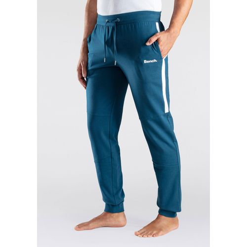 Sweathose BENCH. LOUNGEWEAR, Herren, Gr. 48/50 (M), N-Gr, blau (petrol), Sweatware, Obermaterial: 60% Baumwolle, 40% Polyester, unifarben mit Farbeinsatz, Basic, lang, Hosen, mit Bündchen am Beinabschluss