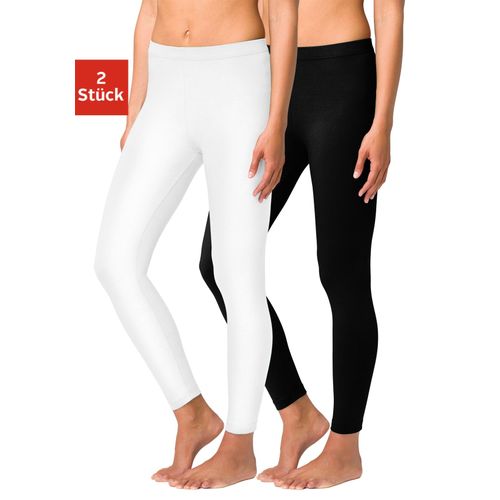 Leggings VIVANCE ACTIVE, Damen, Gr. 44/46, N-Gr, schwarz-weiß (weiß, schwarz), Single Jersey, Obermaterial: 95% Baumwolle, 5% Elasthan, unifarben, Basic, Basic lang, Hosen, mit Gummibund, Loungewear