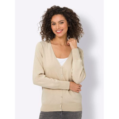 Strickjacke HEINE, Damen, Gr. 50, beige (sand), 100% Baumwolle, unifarben, Langarm, Strickjacken
