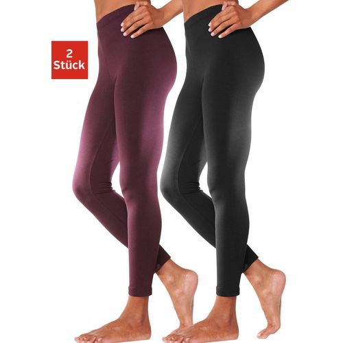 Leggings VIVANCE ACTIVE, Damen, Gr. 44/46, N-Gr, lila (beere, schwarz), Single Jersey, Obermaterial: 95% Baumwolle, 5% Elasthan, unifarben, Basic, Basic lang, Hosen, mit Gummibund, Loungewear