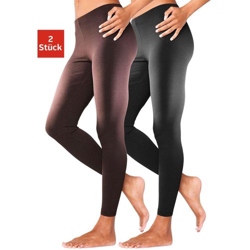 Leggings VIVANCE ACTIVE, Damen, Gr. 56/58, N-Gr, braun (braun, schwarz), Single Jersey, Obermaterial: 95% Baumwolle, 5% Elasthan, unifarben, Basic, Basic lang, Hosen, mit Gummibund, Loungewear