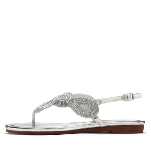 Zehentrenner LASCANA, Damen, Gr. 40, silber (silberfarben), Obermaterial: 100% Textilmaterial. Futter: 100% Lederimitat. Decksohle: 100% Lederimitat. Laufsohle: 100% Synthetik, unifarben, metallic, elegant, Schuhe Damenschuh Sandale Sommerschuh Zehenstegsandale, Sandale, Pantolette im Metallic-Look VEGAN