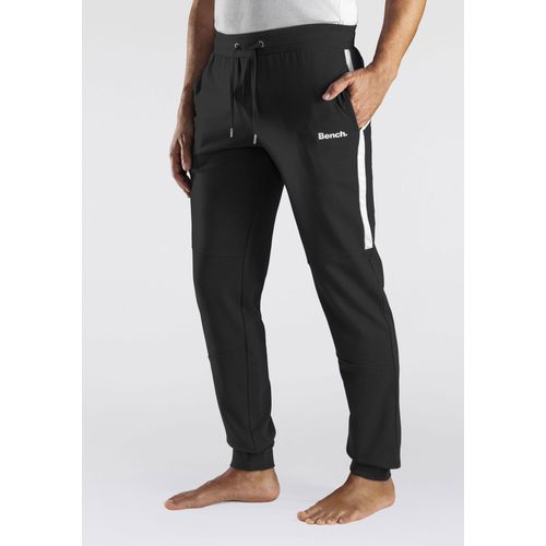 Sweathose BENCH. LOUNGEWEAR, Herren, Gr. 44/46 (S), N-Gr, schwarz, Sweatware, Obermaterial: 60% Baumwolle, 40% Polyester, unifarben mit Farbeinsatz, Basic, lang, Hosen, mit Bündchen am Beinabschluss