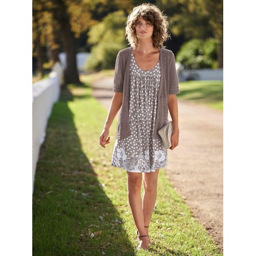 Strickjacke INSPIRATIONEN, Damen, Gr. 48, grau (taupe), 50% Baumwolle, 50% Polyacryl, unifarben, Strickjacken