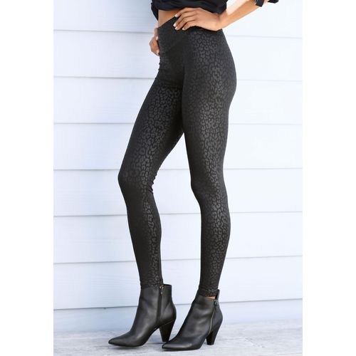 Leggings LASCANA, Damen, Gr. 32/34, N-Gr, schwarz, Strick, Obermaterial: 95% Polyester, 5% Elasthan, animal-print, unifarben, casual, eng lang, Hosen, mit Leo-Muster