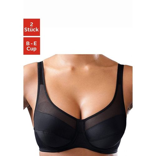 Bügel-BH PETITE FLEUR, Damen, Gr. 90, Cup D, schwarz (schwarz, weiß), Microtouch, Obermaterial: 90% Polyamid, 10% Elasthan, klassisch, BHs Bügel-BH BH BH-Set, aus Microtouch-Material