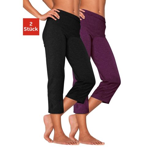 Caprihose VIVANCE ACTIVE, Damen, Gr. 44/46, N-Gr, rosa (1x schwarz, 1x beere), Single Jersey, Obermaterial: 95% Baumwolle, 5% Elasthan, unifarben, Basic, eng 3/4-Länge, Hosen, mit Gummibund, Loungewear