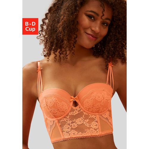 Corsage LASCANA Gr. 80, Cup E, orange (mandarine) Damen Corsagen mit edler Spitze und feinem Glitzeraccessoire