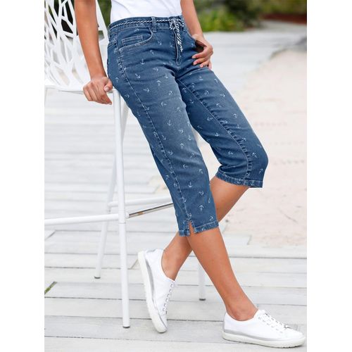 Caprijeans CASUAL LOOKS, Damen, Gr. 46, Normalgrößen, blau (blau, stone, washed), 81% Baumwolle, 17% Polyester, 2% Elasthan, gemustert, mehrfarbig, 3/4-Länge, Jeans