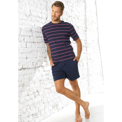 Shorty H.I.S Gr. 56/58, blau (navy) Herren Homewear-Sets mit garngefärbten Streifen