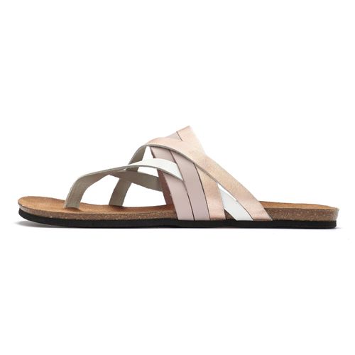 Zehentrenner LASCANA, Damen, Gr. 37, rosa (rosé), Obermaterial: 100% Rindsleder. Decksohle: 100% Rindsleder. Laufsohle: 100% Synthetik, metallic, casual, Schuhe, Sandale, Pantolette aus Leder mit Korkfußbett