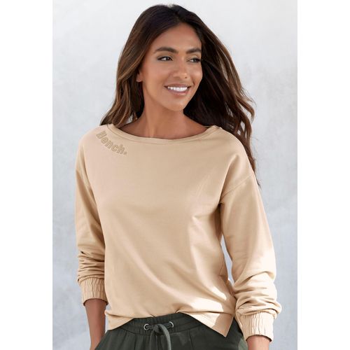 Sweatshirt BENCH. LOUNGEWEAR Gr. 36/38, beige Damen Sweatshirts mit gerafften Ärmelbündchen, Loungeanzug