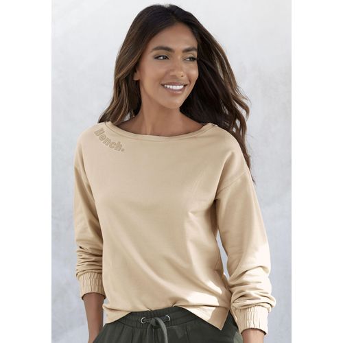 Sweatshirt BENCH. LOUNGEWEAR Gr. 52/54, beige Damen Sweatshirts mit gerafften Ärmelbündchen, Loungeanzug