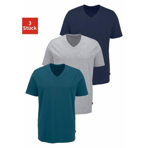 T-Shirt BRUNO BANANI Gr. XL, bunt (petrol, navy, grau, meliert) Herren Shirts Unterhemd Multipacks mit V-Ausschnitt, perfekte Passform, aus elastischer Baumwolle