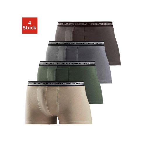 Boxer AUTHENTIC UNDERWEAR Gr. 4, bunt (beige, olivgrün, grau, braun) Herren Unterhosen schwarzer Webbund mit Logoschriftzug