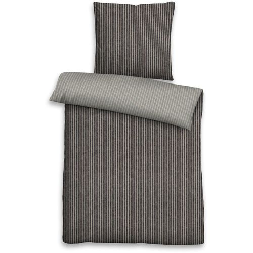 Bettwäsche BIBERNA Gr. 3, grau (anthrazit), B/L: 155cm x 220cm, Feinflanell, B/L: 80cm x 80cm, Feinflanell, 100% Baumwolle, Bettwäsche