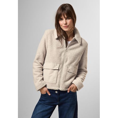 Fellimitatjacke CECIL, Damen, Gr. XXL (46), beige (teddy vanilleweiß), Stoff, 100% Polyester, unifarben, casual, normal normal, V-Ausschnitt, Langarm Bündchen, Jacken, super weich