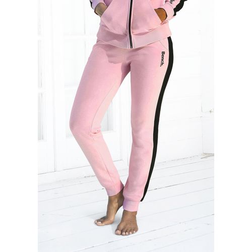 Sweathose BENCH. LOUNGEWEAR, Damen, Gr. 48/50, N-Gr, rosa (rosa, schwarz), Jersey, Obermaterial: 60% Baumwolle, 40% Polyester, unifarben mit Farbeinsatz, bequem lang, Hosen, mit Seitenstreifen und schmalem Bein, Loungeanzug