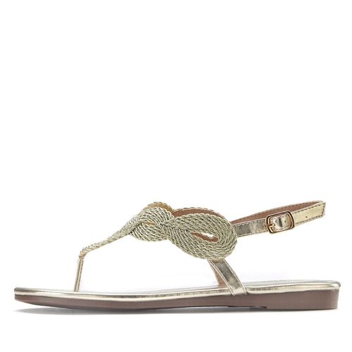 Zehentrenner LASCANA, Damen, Gr. 40, gold (goldfarben), Obermaterial: 100% Textilmaterial. Futter: 100% Lederimitat. Decksohle: 100% Lederimitat. Laufsohle: 100% Synthetik, unifarben, metallic, elegant, Schuhe Damenschuh Sandale Sommerschuh Zehenstegsandale, Sandale, Pantolette im Metallic-Look VEGAN