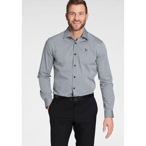 Langarmhemd BRUNO BANANI, Herren, Gr. 39/40, D-Gr, grau (silbergrau), Popeline, Obermaterial: 100% Baumwolle, Basic, Langarm 2-Knopf-Manschette verstellbar, Hemden