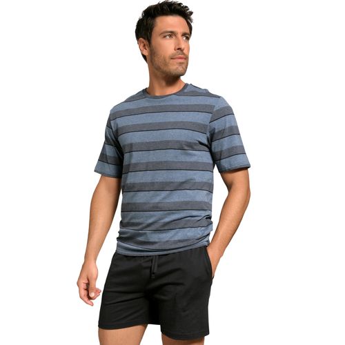 Shorty H.I.S Gr. 48/50, blau (blau, meliert, gestreift, schwarz) Herren Homewear-Sets mit aufwendig gestreiftem Oberteil