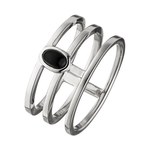 Silberring JOBO Gr. 62, silber (silber 925, schwarz), Fingerringe, Damen, 62, Silber 925 (Sterlingsilber), 3-reihig 925 Silber mit Onyx