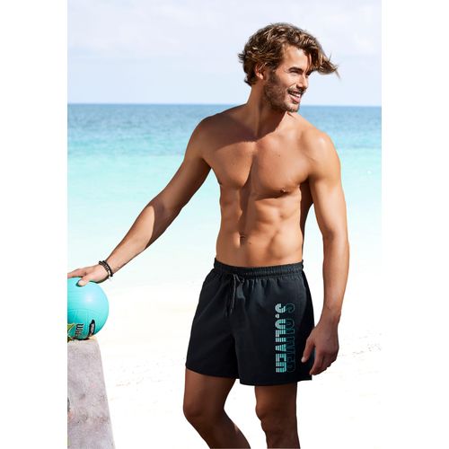 Badeshorts S.OLIVER, Herren, Gr. L (52), N-Gr, schwarz, Microfaser, Polyester, unifarben, Badehosen, mit seitlichem Logodruck