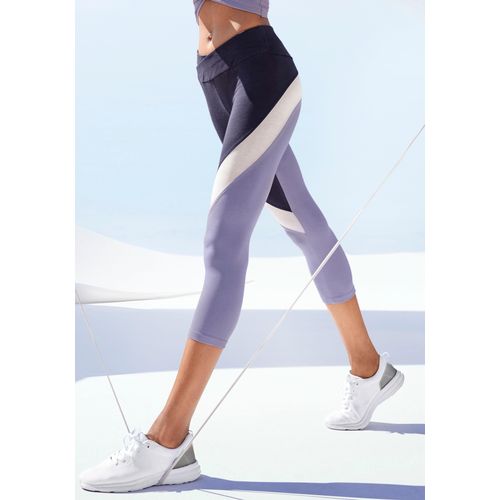 Caprihose LASCANA ACTIVE, Damen, Gr. L (44/46), N-Gr, blau, Single Jersey, Obermaterial: 95% Baumwolle, 5% Elasthan, mehrfarbig, sportlich, figurbetont kniebedeckend, Hosen, Sporthose in Colourblockingdesign