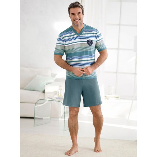 Schlafanzug KINGS CLUB, Herren, Gr. 52/54, blau (petrol, grün), 100% Baumwolle, Kurzarm, Homewear-Sets