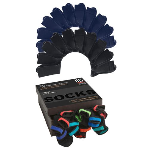 Socken H.I.S Gr. 35-38, blau (10x schwarz, 10x marine) Herren Socken in praktischer Geschenkbox