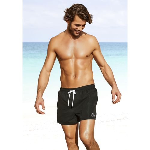 Badeshorts S.OLIVER, Herren, Gr. XXL (58/60), N-Gr, schwarz, Microfaser, Polyester, Microfaser, unifarben, kontrastfarbene Details, Badehosen, mit komplementärem Farbdesign