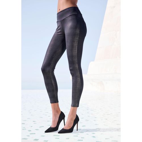 Leggings LASCANA, Damen, Gr. 40/42, N-Gr, schwarz (schwarz silber), Obermaterial: 90% Polyester, 10% Elasthan, glänzend, modisch, schmal lang, Hosen, im modischen Hahnentrittmuster