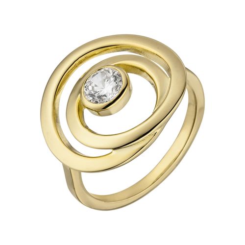Silberring JOBO Gr. 58, gold (goldfarben), Fingerringe, Damen, 58, Silber 925 (Sterlingsilber), 925 Silber vergoldet mit 1 Zirkonia